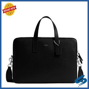 Leather Briefcase with Laptop Sleeve, Detachable Crossbody Strap